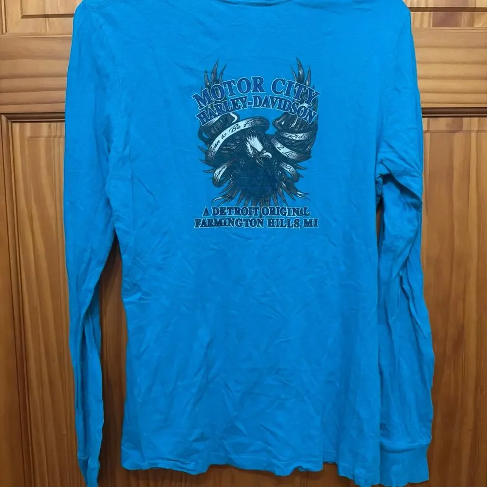 Vintage  Blue Harley-Davidson Long-sleeved Shirt Size M